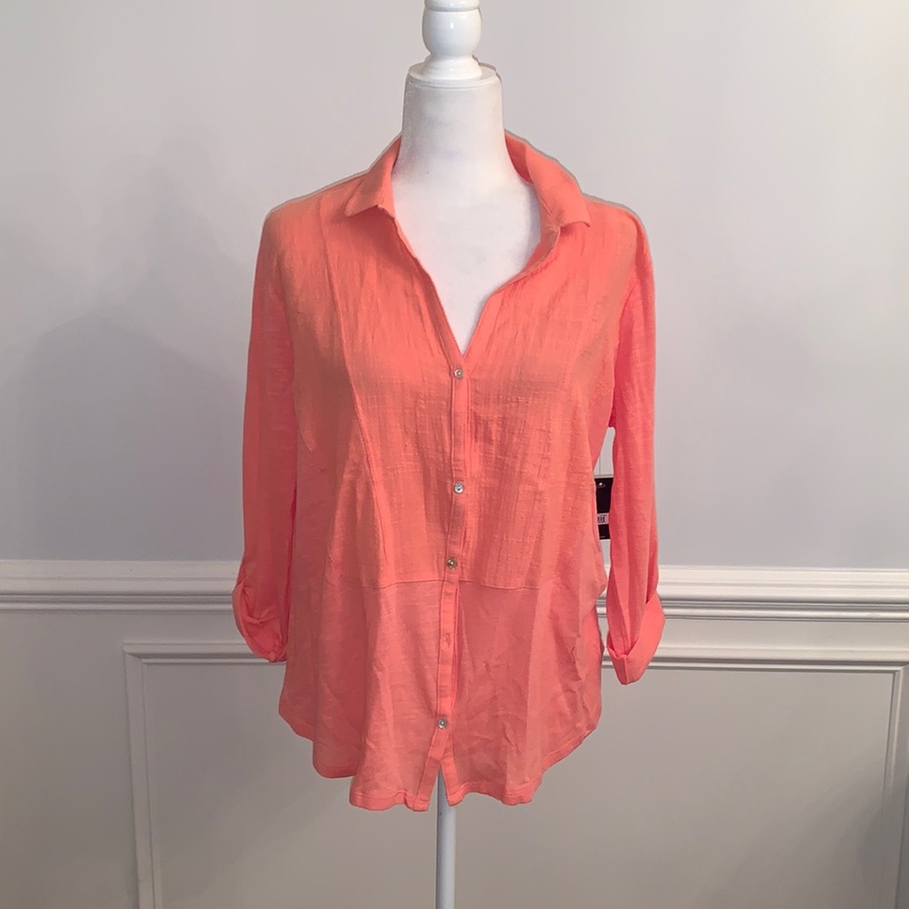 Lucky Brand Button Down Peach Blouse Size Large NWT
